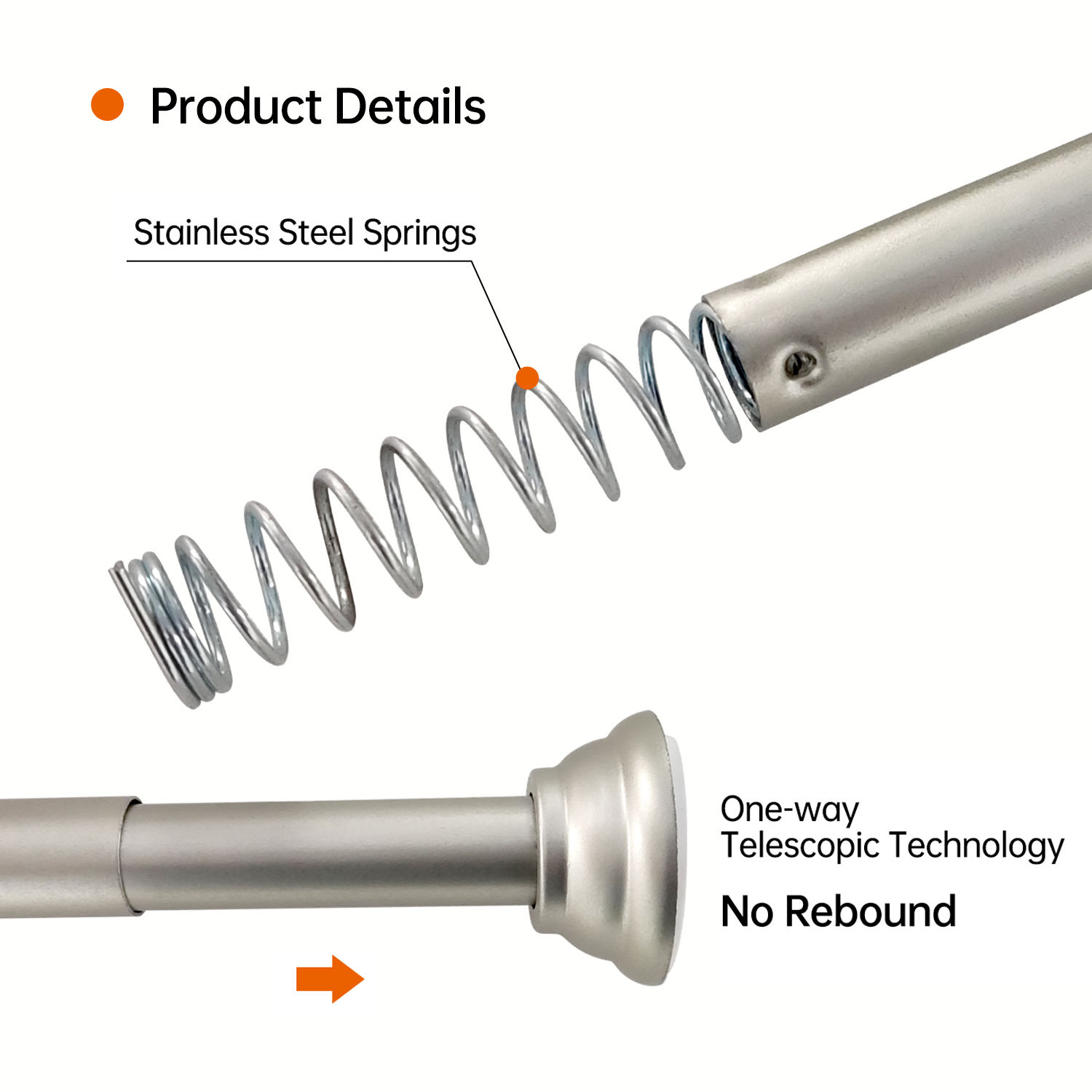 High Quality Extendable Shower Curtain Rod Metal Spring Tension Pole Shower Curtain Poles