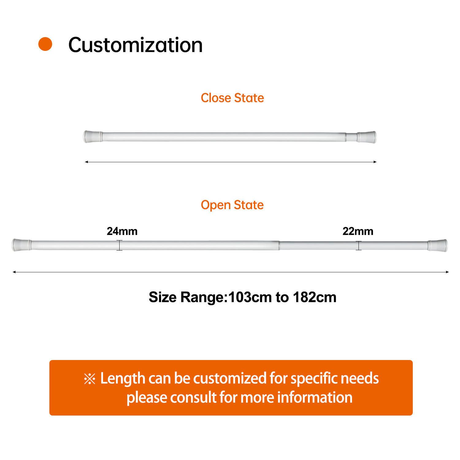 SMARTOP Factory Direct Supply Adjustable Bathroom Shower Curtain Pole Customizable Design Metal Aluminum Twist-lock Easily