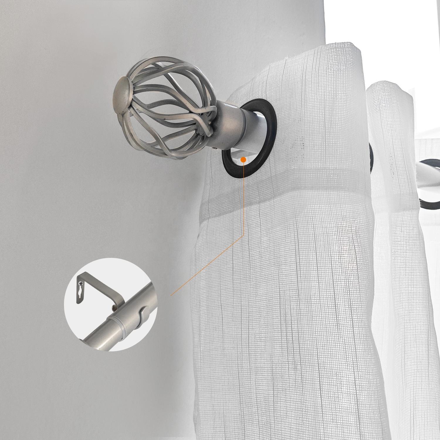 Customized Modern Design Silver Painting Carved Metal Curtain Rod Pole Set Drapery Rod with Tracks Accessories