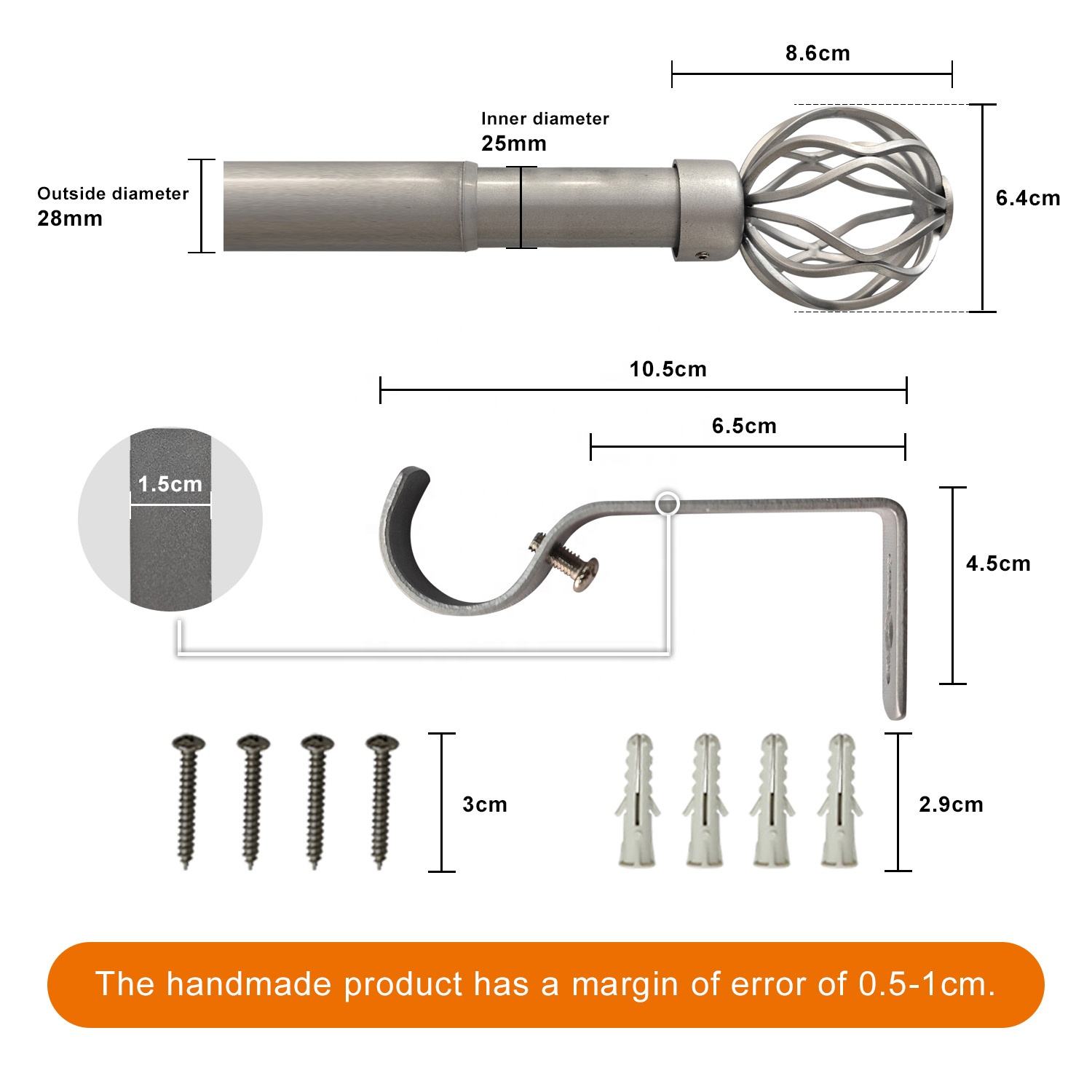 Customized Modern Design Silver Painting Carved Metal Curtain Rod Pole Set Drapery Rod with Tracks Accessories