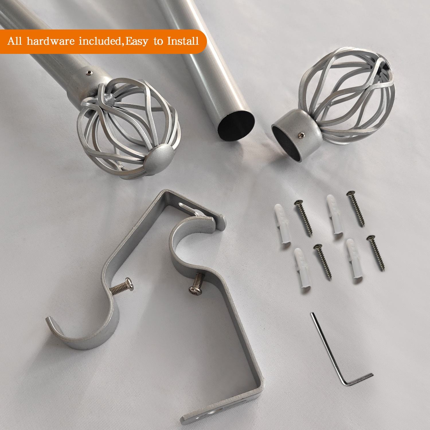 Customized Modern Design Silver Painting Carved Metal Curtain Rod Pole Set Drapery Rod with Tracks Accessories