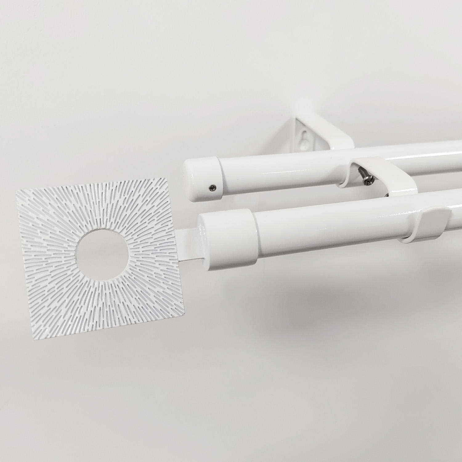 Modern White Powder Coated Double Metal Curtain Rod Set Extendable with Pole Accessories for Home Decor