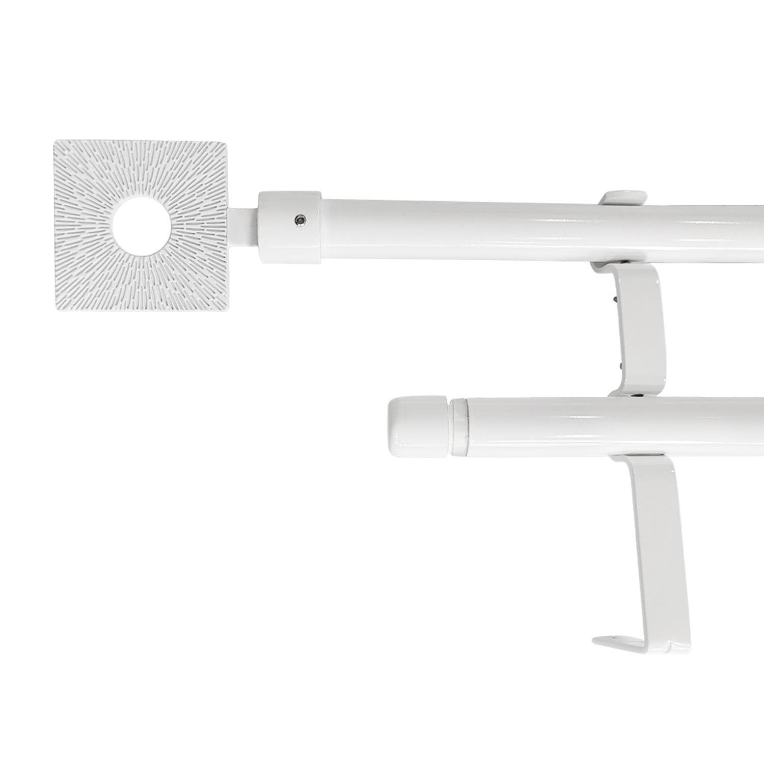Modern White Powder Coated Double Metal Curtain Rod Set Extendable with Pole Accessories for Home Decor
