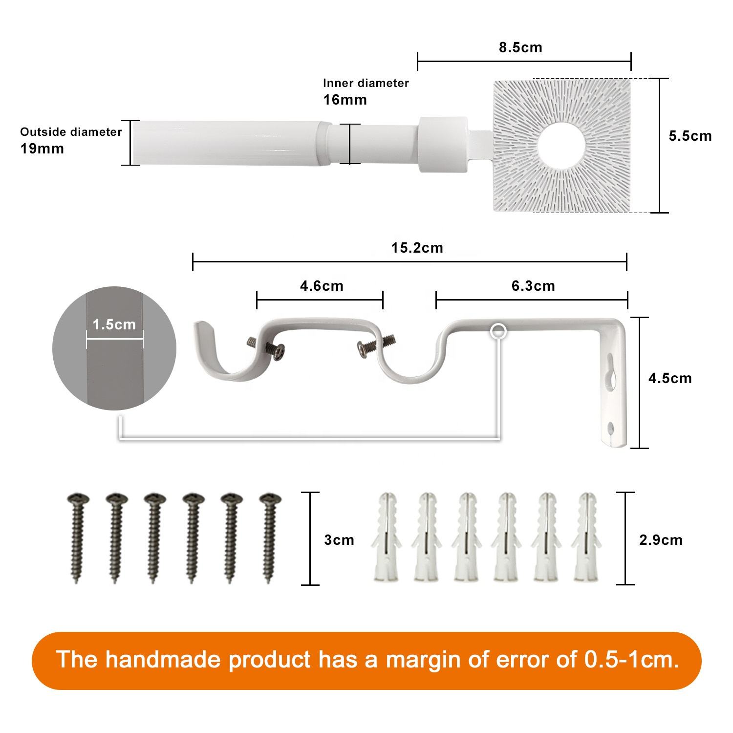 Modern White Powder Coated Double Metal Curtain Rod Set Extendable with Pole Accessories for Home Decor
