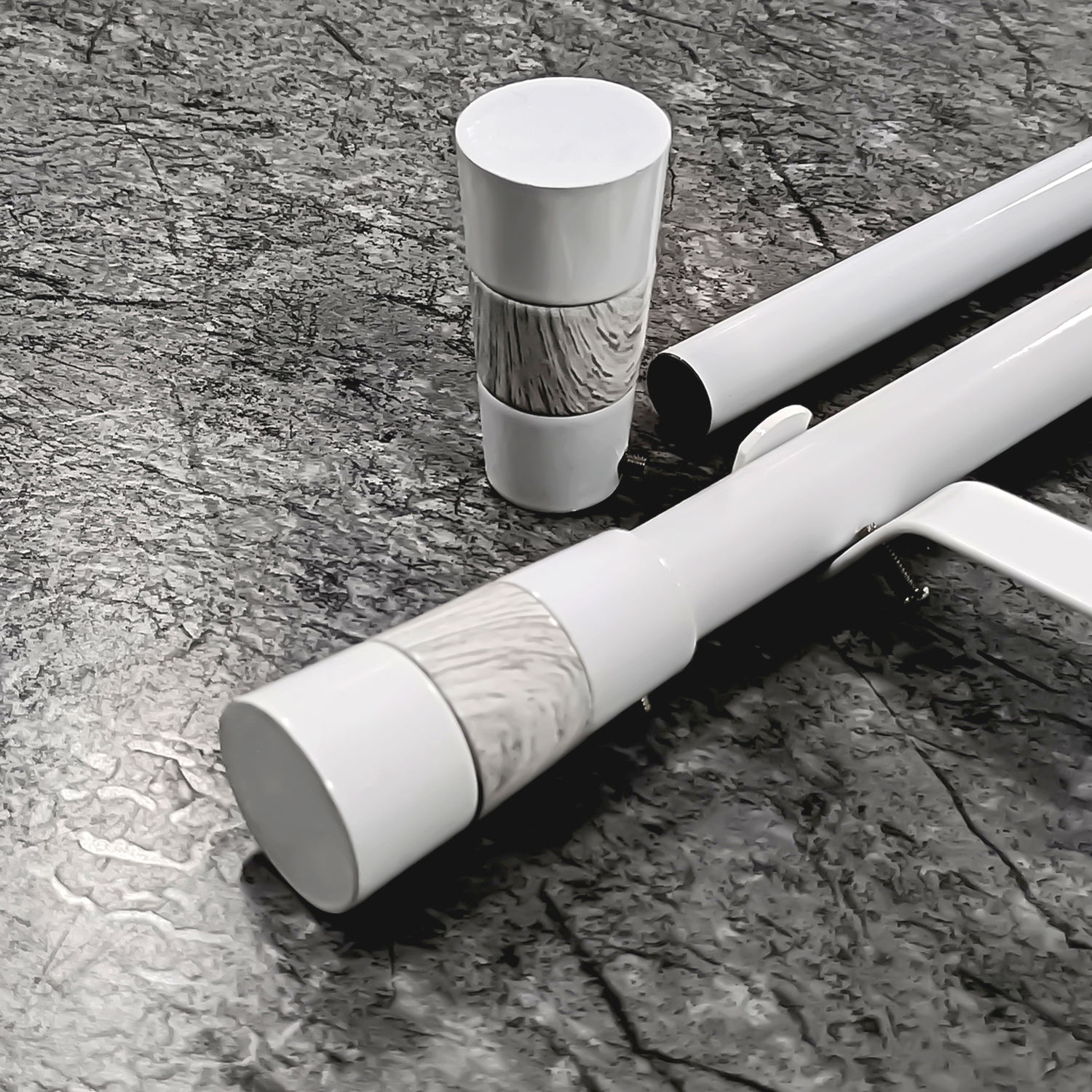 Smartop Simple Design White Wood Decorative Curtain Pole Curtain Rod Set