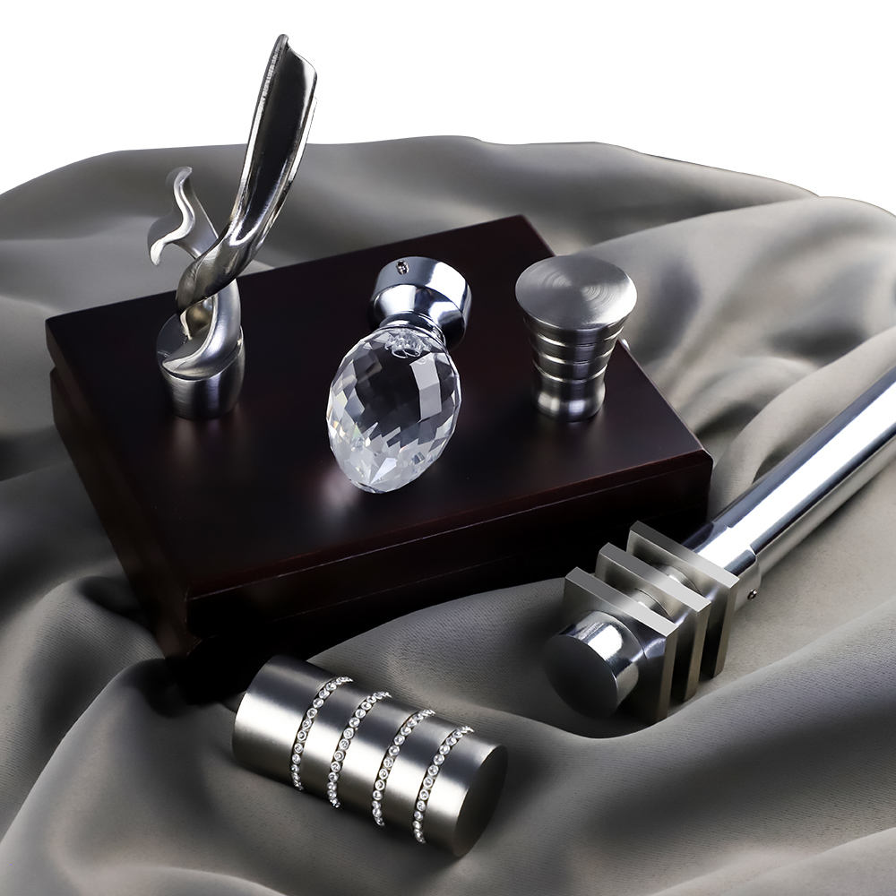 Luxury Modern Design Silver Customized Metal Drapery Rod Set Crystal Curtain Pole Custom Painting Luxury Customized Curtain Pole