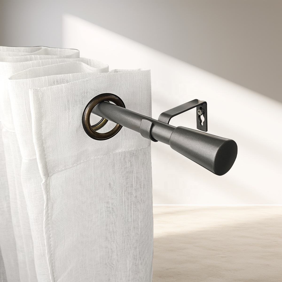 Customized Modern Design Silver Painted Carved Metal Drapery Rod Set Includes Curtain Poles & Accessories