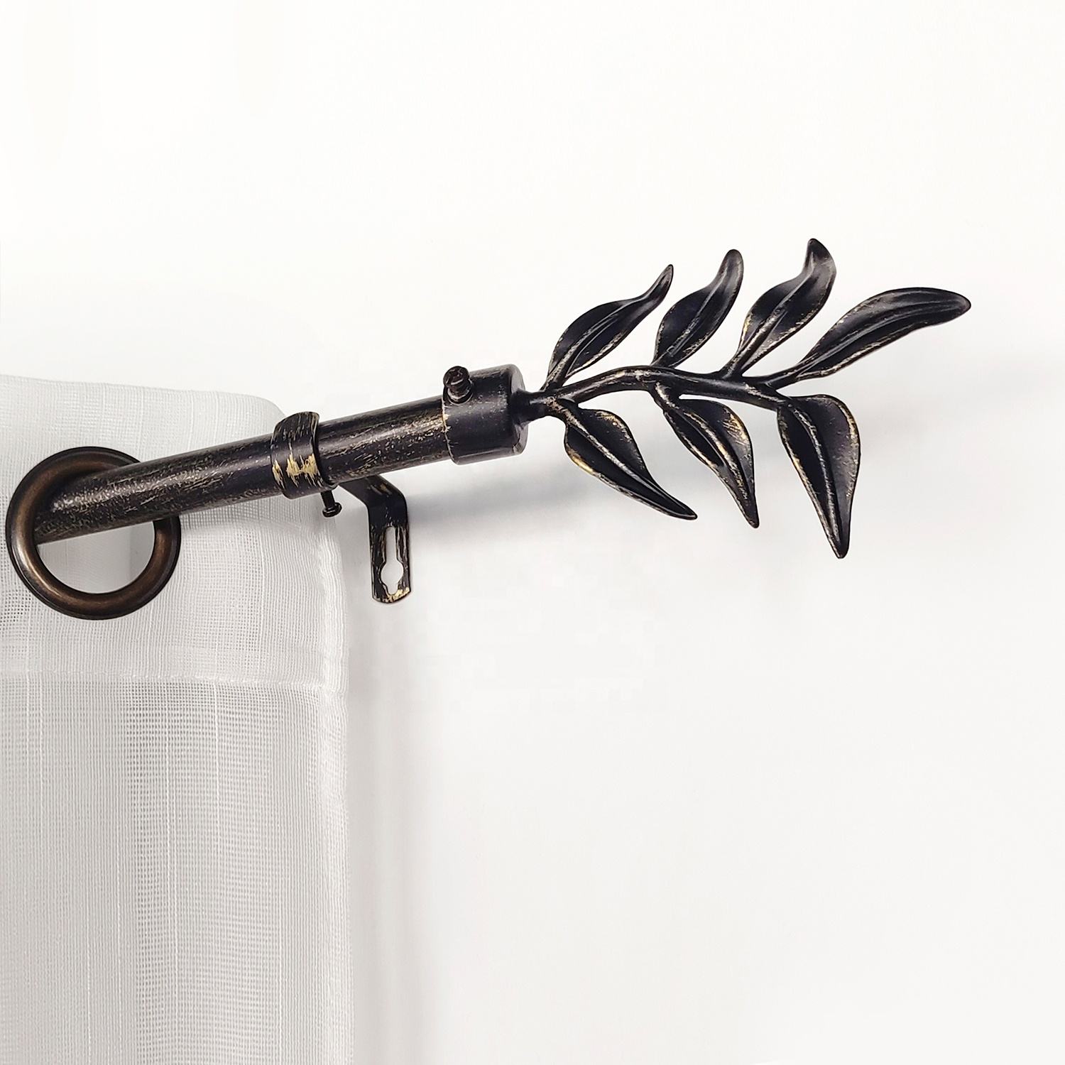 Smartop Metal Modern Curtain Rod Set Black Gold Customizable Length Eco-friendly ISO9001 Certified Leaf Shape for Home