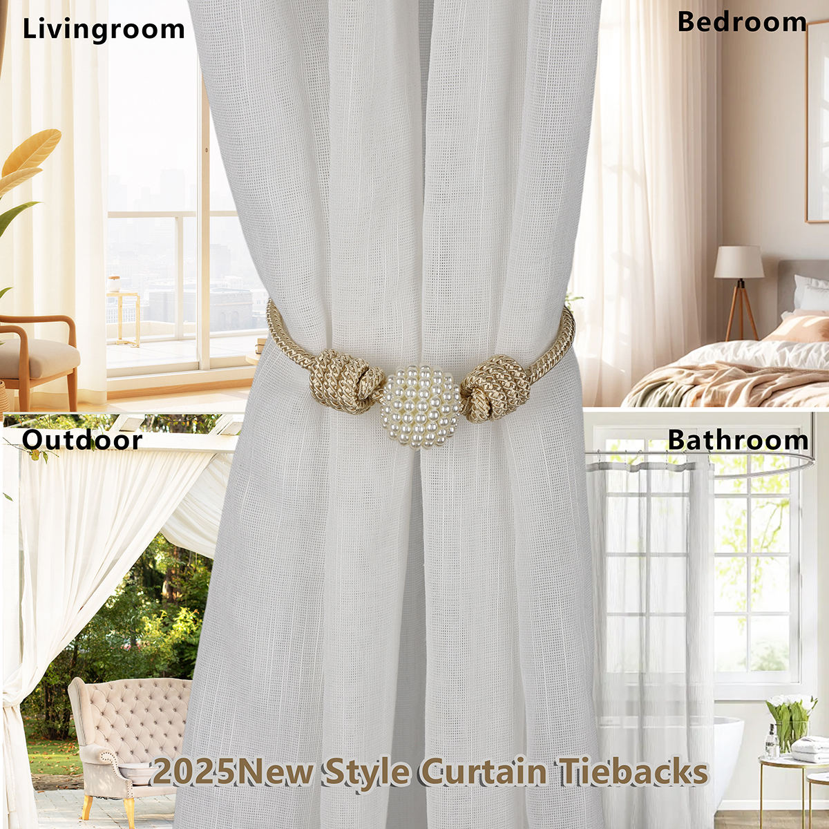 New Design Luxury Pearl Magnetic Curtain Tiebacks Curtain Accessories Pearl Magnetic Curtain Clip Curtain Holders Tieback