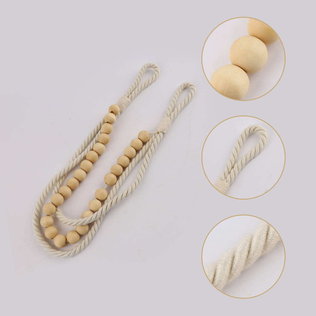 Multi-layer Boho Decor Accessories Farmhouse Rustic Wood Bead Garland Curtain Tiebacks Natural Wooden Tie Backs