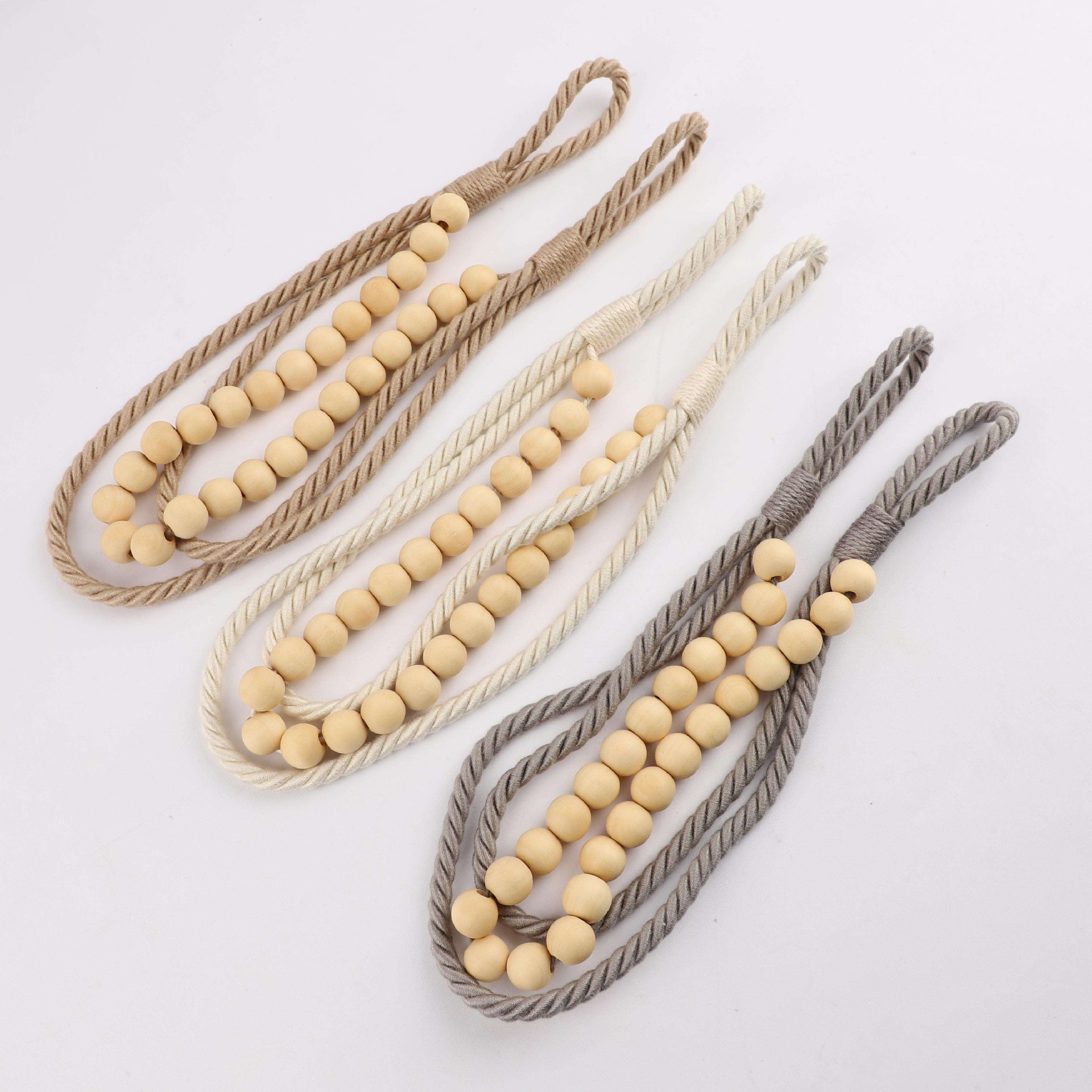 Multi-layer Boho Decor Accessories Farmhouse Rustic Wood Bead Garland Curtain Tiebacks Natural Wooden Tie Backs