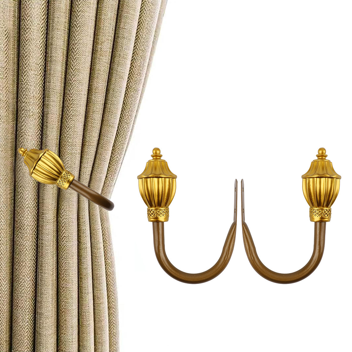 Modern Decor Window Curtain Hold Backs Pair Gold Curtain Tiebacks Metal Drapery Hooks Heavy Duty Curtain Holder