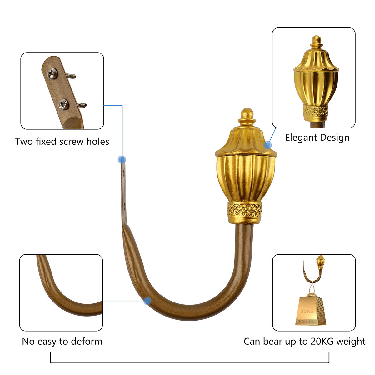 Modern Decor Window Curtain Hold Backs Pair Gold Curtain Tiebacks Metal Drapery Hooks Heavy Duty Curtain Holder