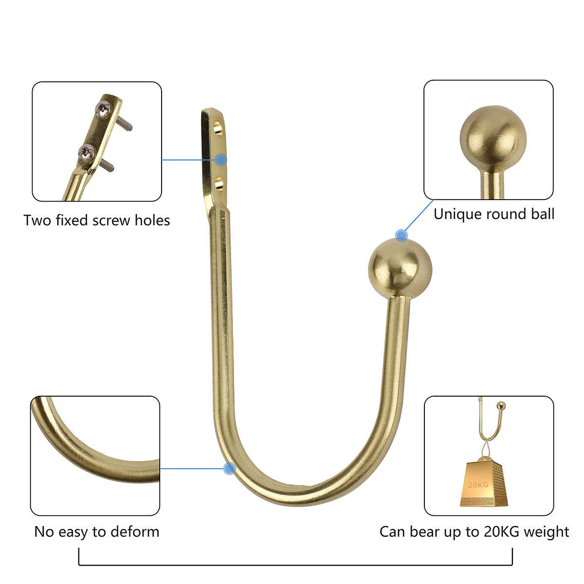 U Shaped Eco-friendly Aluminum Alloy Curtain Hold Backs Large Stylish Tieback European Wall Hook Buckle Tassel Arm Hook Loop
