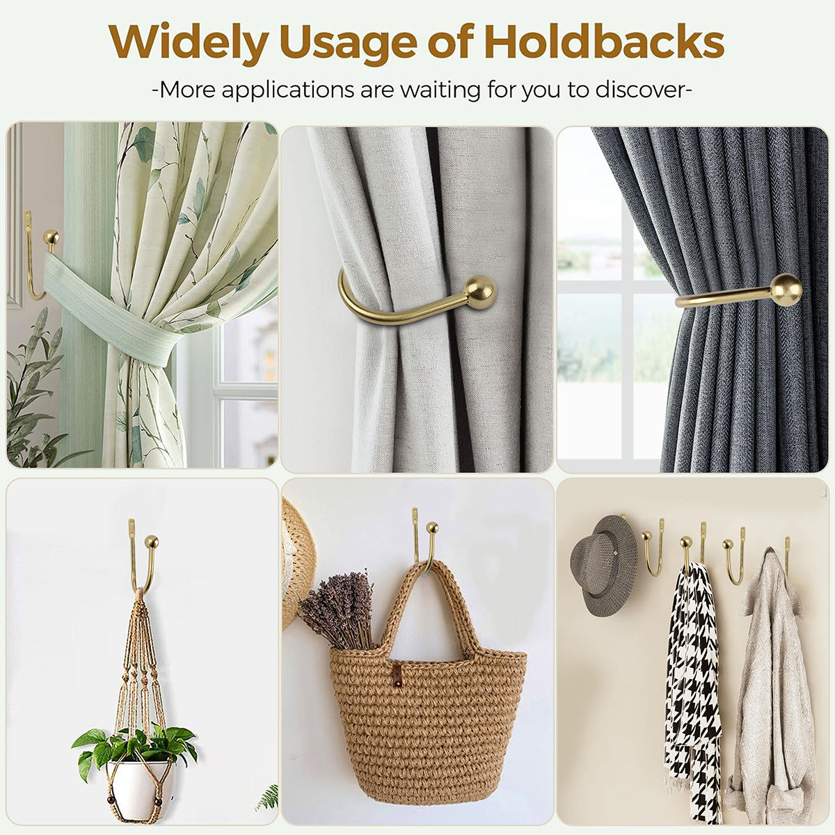 U Shaped Eco-friendly Aluminum Alloy Curtain Hold Backs Large Stylish Tieback European Wall Hook Buckle Tassel Arm Hook Loop