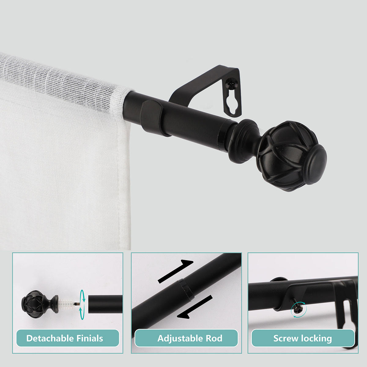 Hot Sale Modern Curtain Rod Accessories Durable 28mm Adjustable Drapery Resin Curtain Rod With Ball Finals