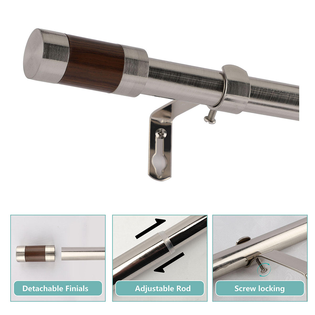 New Design Custom Eco-friendly Smartop Curtain Rod Metal High Quality Modern Curtain Pole Set with Finials for Window