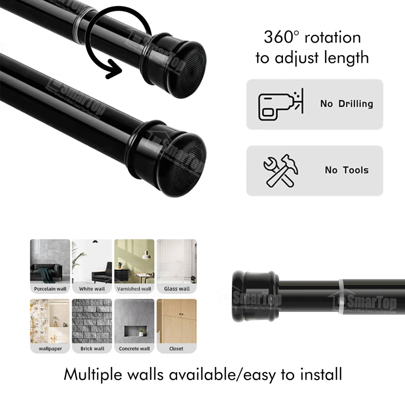 High Quality Eco-Friendly Metal Custom 0.7-1.2m Adjustable SMARTOP Shower Curtain Poles 25mm for Bathroom Use