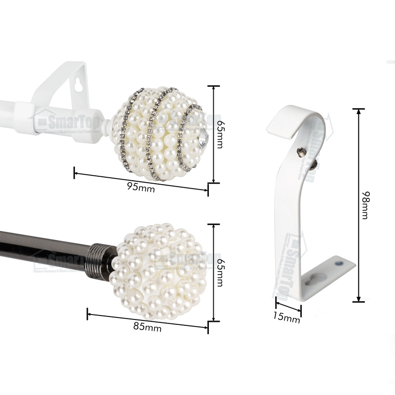 Factory Price Luxury Ball Shaped Aluminum Alloy Curtain Rod Shiny Silver White Black Eco-friendly Modern Decorative Finials