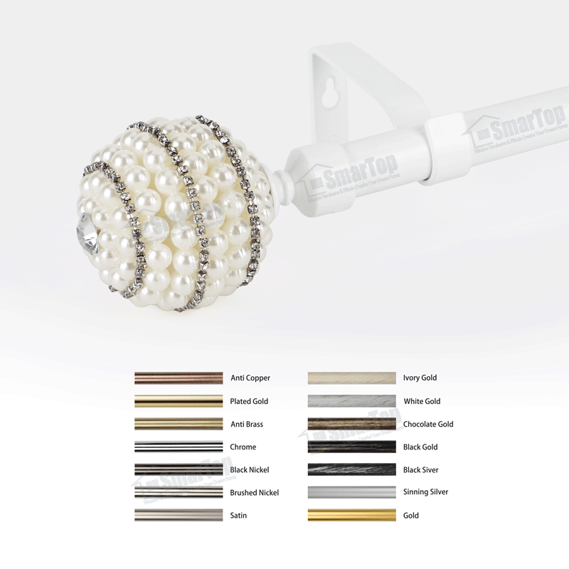 Factory Price Luxury Ball Shaped Aluminum Alloy Curtain Rod Shiny Silver White Black Eco-friendly Modern Decorative Finials