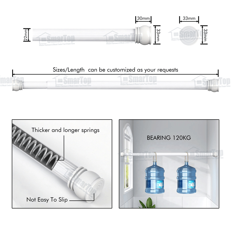 SMARTOP Hot Sale Extendable Eco-Friendly Metal Shower Curtain Rod & Poles Set with Pillar Shape for Bathroom