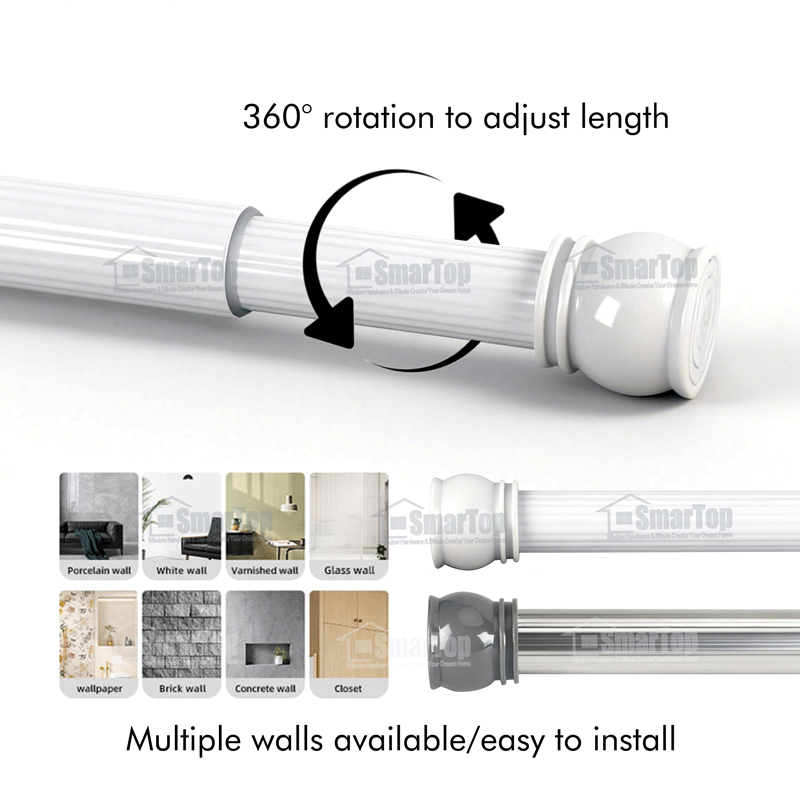 SMARTOP Hot Sale Extendable Eco-Friendly Metal Shower Curtain Rod & Poles Set with Pillar Shape for Bathroom