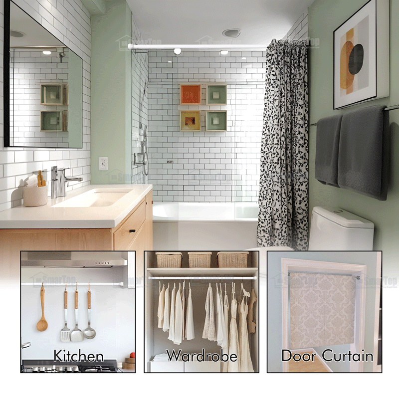 SMARTOP Hot Sale Extendable Eco-Friendly Metal Shower Curtain Rod & Poles Set with Pillar Shape for Bathroom