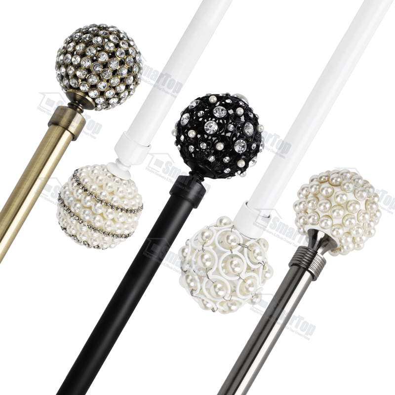 Factory Price Luxury Ball Shaped Aluminum Alloy Curtain Rod Shiny Silver White Black Eco-friendly Modern Decorative Finials