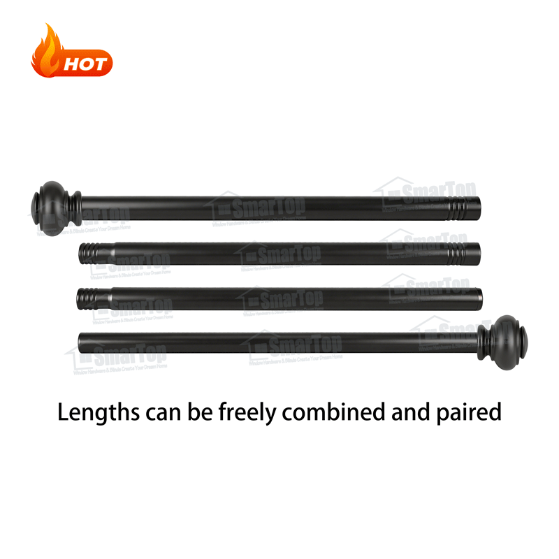 Black Extendable Curtain Rod Bedroom Aluminum Alloy Finials Metal Accessories Wholesale Manufacturer Curtain Rod and Finials