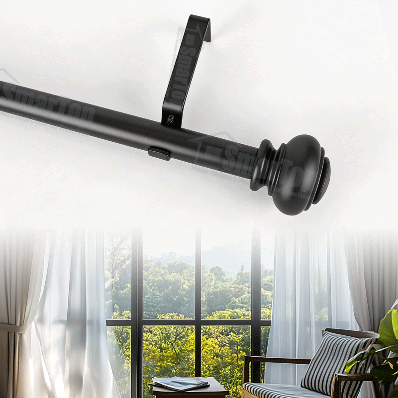 Black Extendable Curtain Rod Bedroom Aluminum Alloy Finials Metal Accessories Wholesale Manufacturer Curtain Rod and Finials