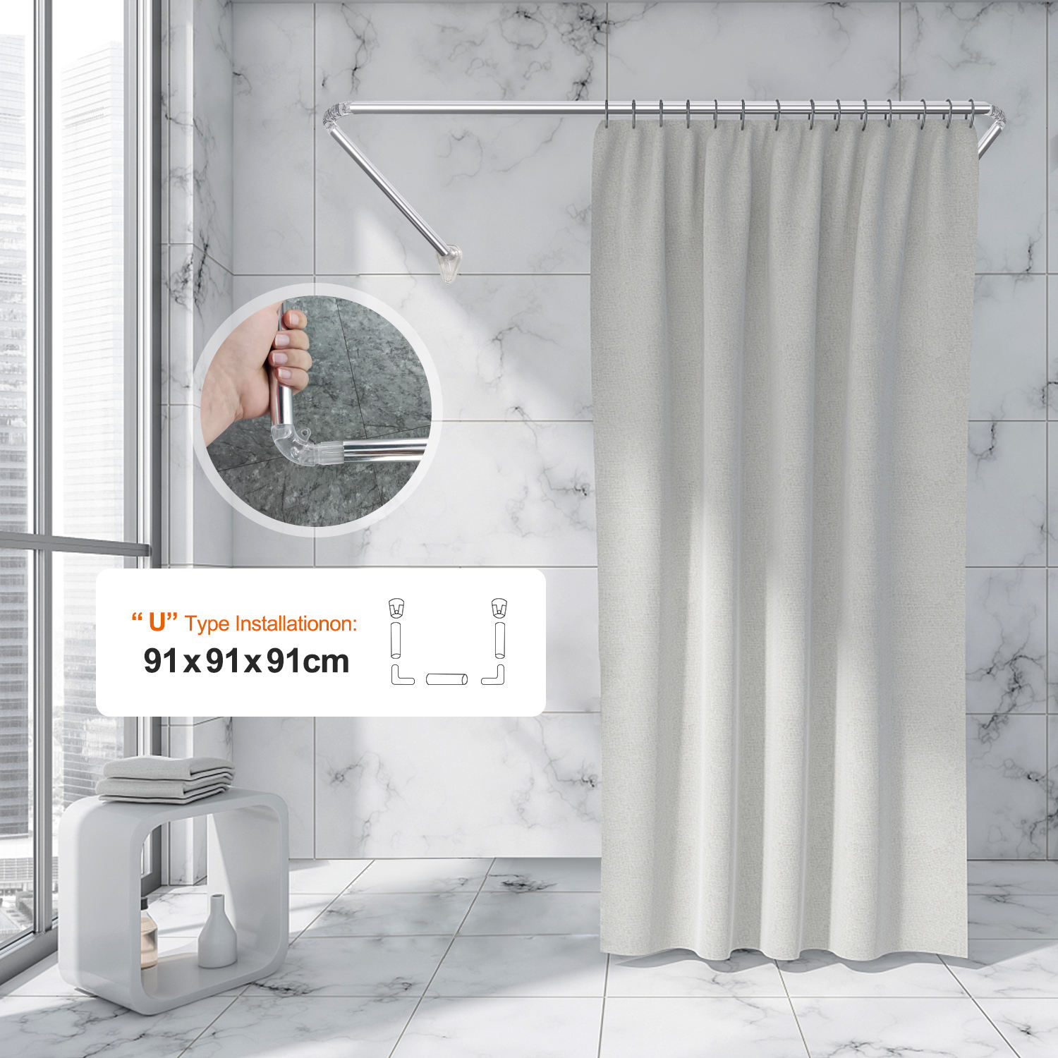 Adjustable SMARTOP Shower Curtain Poles Pillar Shape Eco-Friendly Stainless Steel Factory Direct Sale OEM Customized