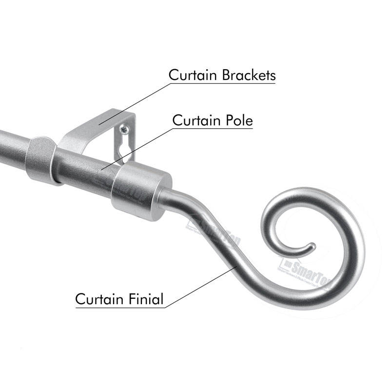 Free Sample Modern Aluminum Alloy Extendable Eco-friendly Curtain Rod Set with Finials Accessories for Windows