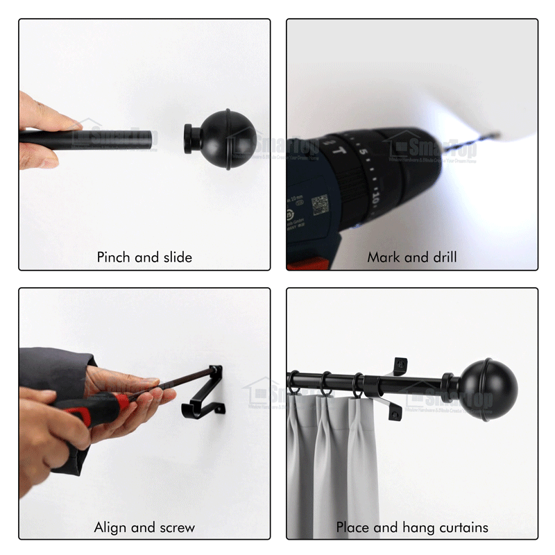 New Design Extendable Curtain Rod and Finials Curtain Rods Sets Poles Adjustable Heavy Duty Curtain Rods and Rails for Windows