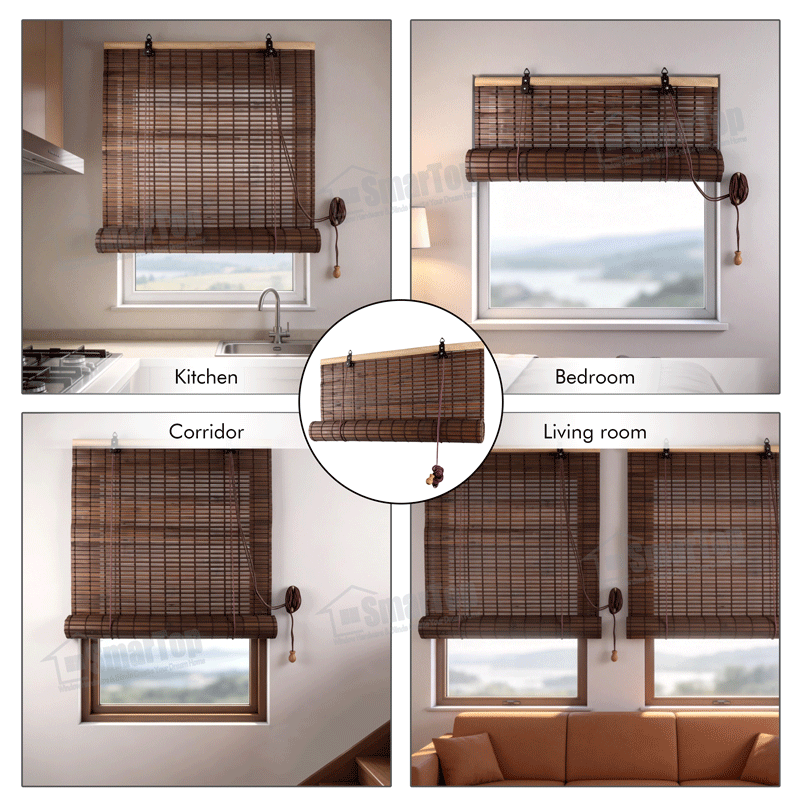 Classic Style Bamboo Roll up Blinds Reed Shades / Bamboo Mat Roller Blinds,Customized Waterproof Bamboo Blinds