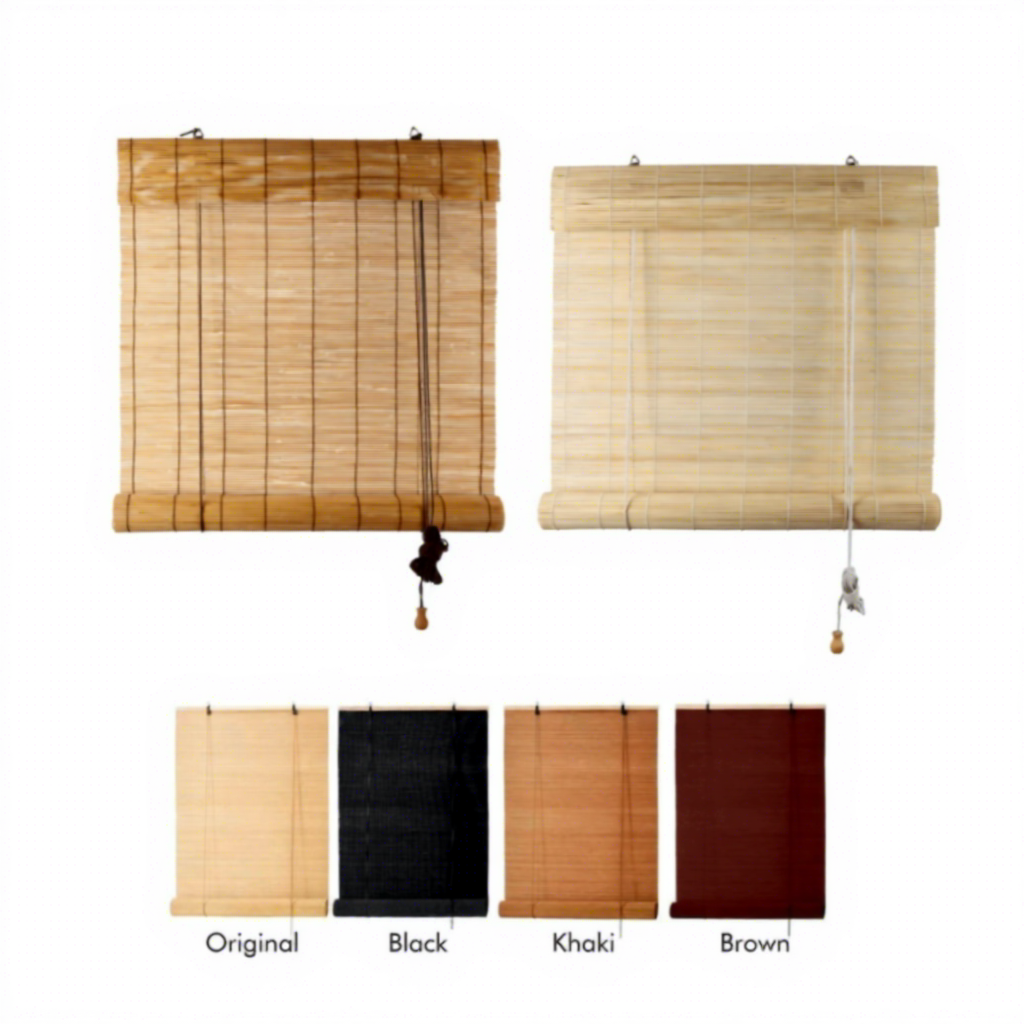 Privacy Shade Blackout Automatic Factory Direct Natural Roll up Cordless Bamboo Roller Blinds for Bedroom Sliding Windows