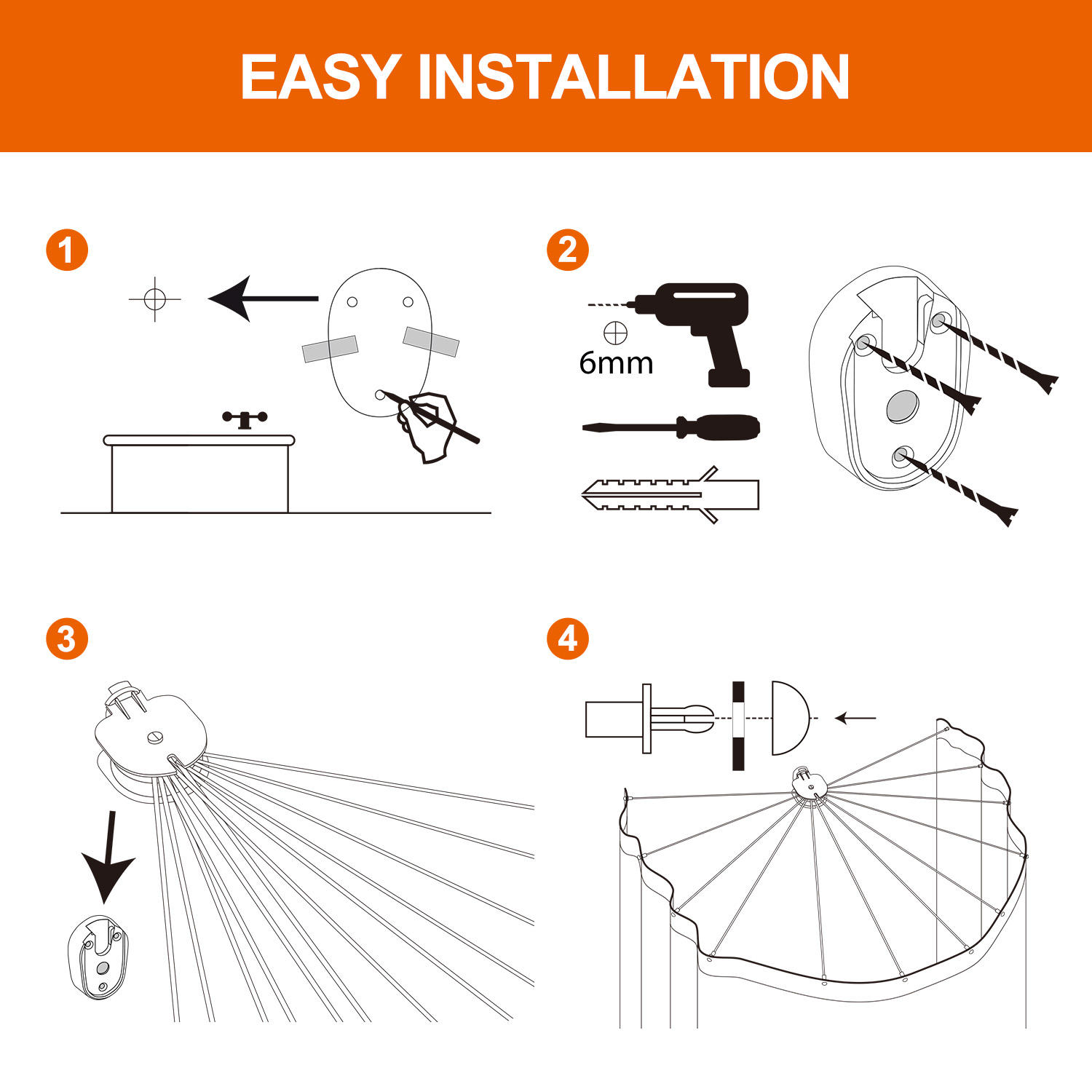 Adjustable Round Metal Bathroom Curtain Rail Pole Traditional Style Circular Shower Rod with Sector Shower Umbrella