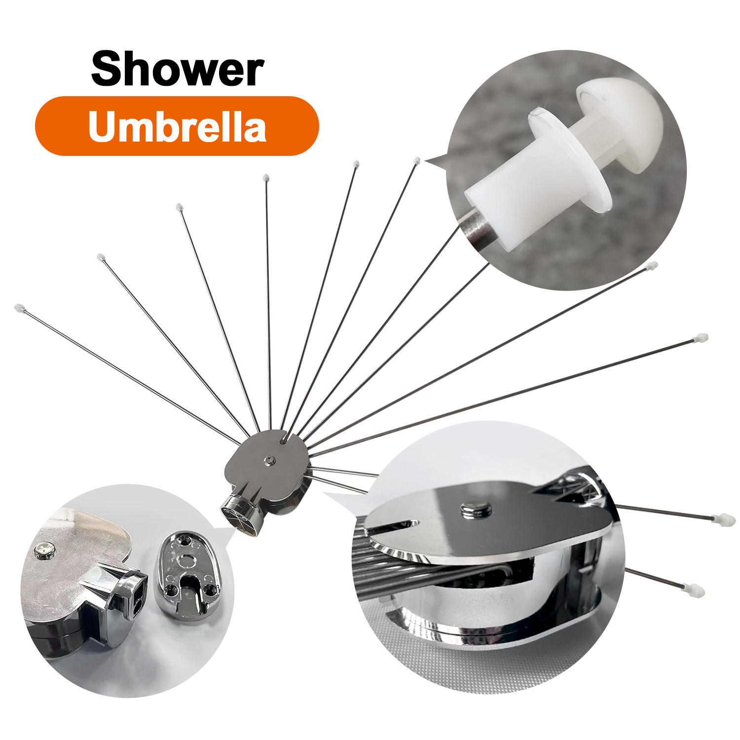 Adjustable Round Metal Bathroom Curtain Rail Pole Traditional Style Circular Shower Rod with Sector Shower Umbrella