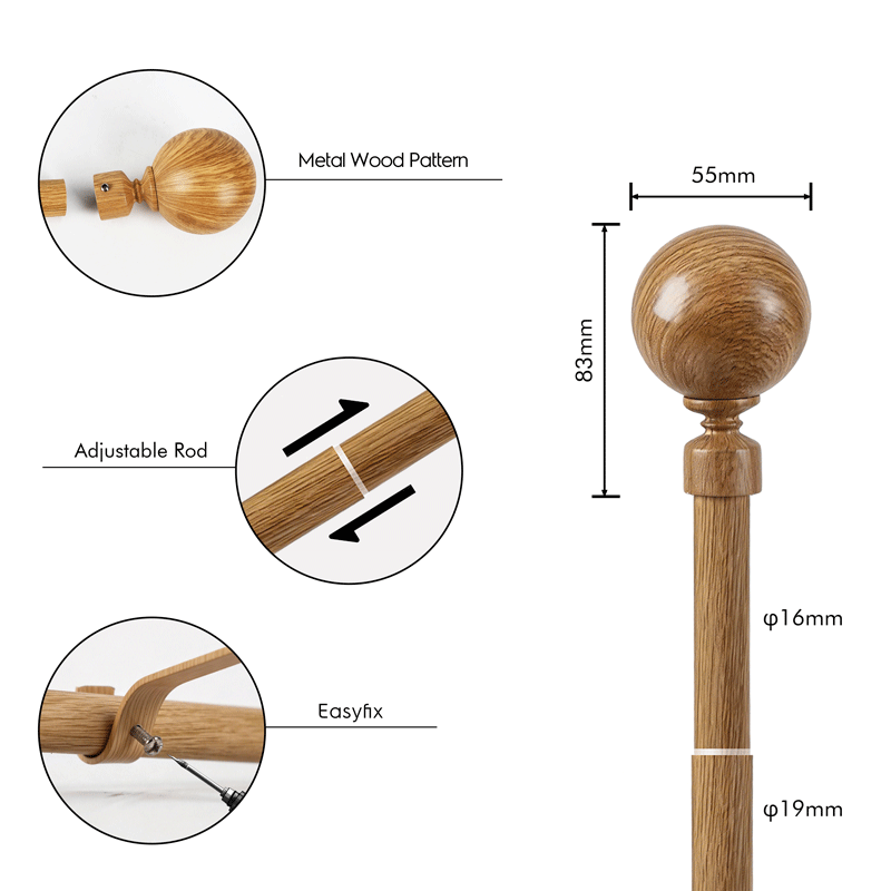 Factory Wooden Curtain Pole Curtain Rod and Finials Sets Elegant Decorative Curtain Rods Curtain Pole Set for Home Decor