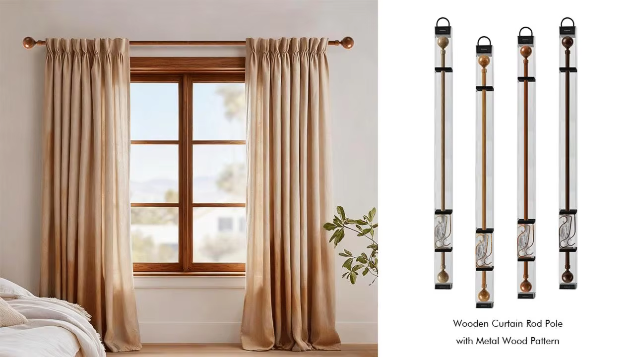 Factory Wooden Curtain Pole Curtain Rod and Finials Sets Elegant Decorative Curtain Rods Curtain Pole Set for Home Decor