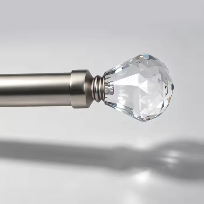 Elegant Modern Matte White Aluminum Alloy Curtain Rod Crystal Ball Finials Adjustable Curtain Pole Set Eco-friendly Window