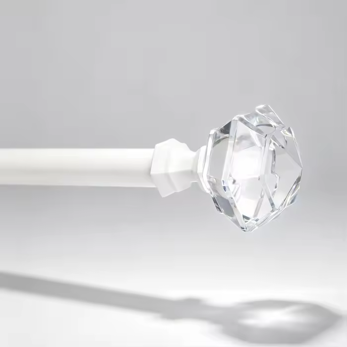 Elegant Modern Matte White Aluminum Alloy Curtain Rod Crystal Ball Finials Adjustable Curtain Pole Set Eco-friendly Window