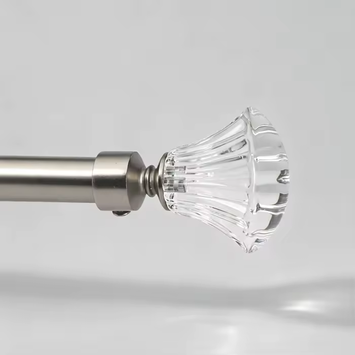 Elegant Modern Matte White Aluminum Alloy Curtain Rod Crystal Ball Finials Adjustable Curtain Pole Set Eco-friendly Window