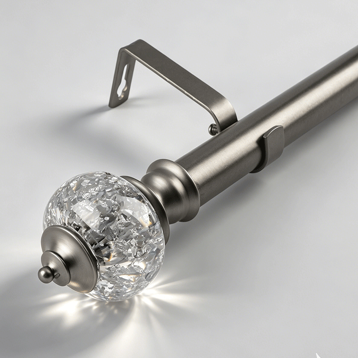 Elegant Modern Matte White Aluminum Alloy Curtain Rod Crystal Ball Finials Adjustable Curtain Pole Set Eco-friendly Window