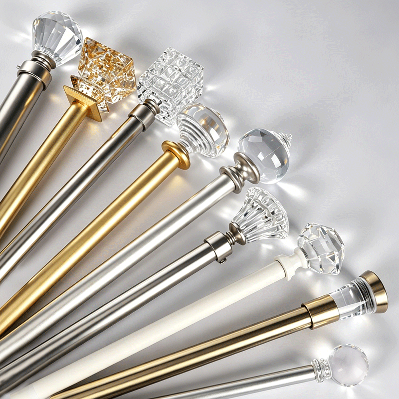 Elegant Modern Matte White Aluminum Alloy Curtain Rod Crystal Ball Finials Adjustable Curtain Pole Set Eco-friendly Window