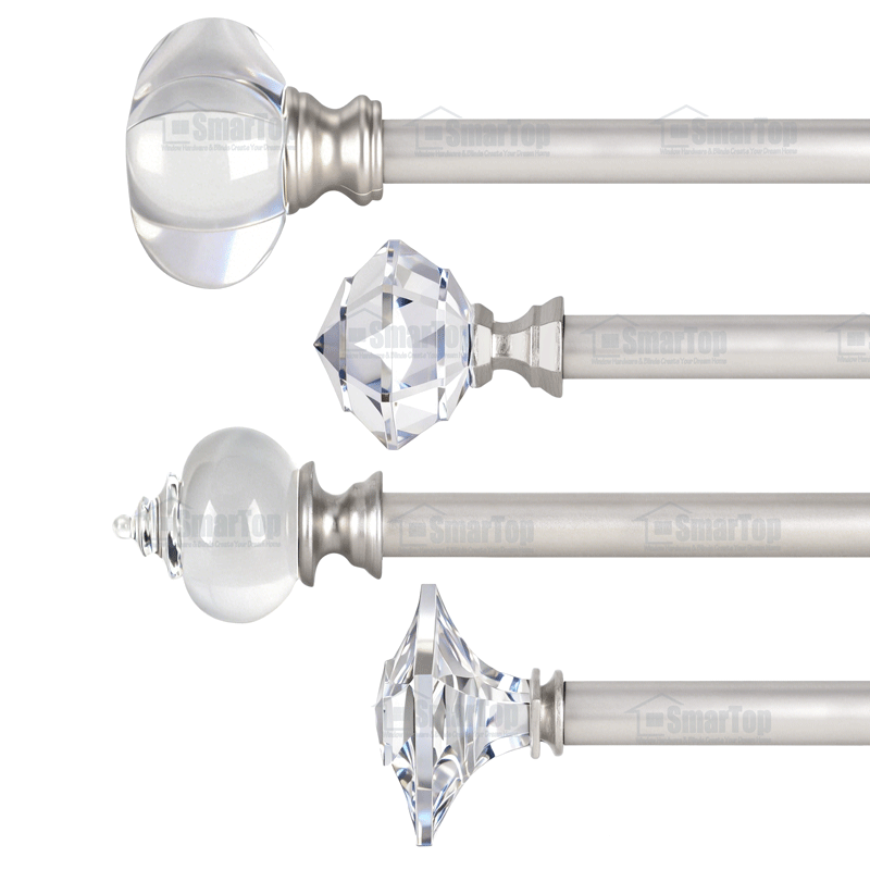 SMARTOP Luxury High Quality Aluminum Alloy Metal Curtain Rod Sets Extendable Pipes Acrylic Finials Eco-friendly Modern Design