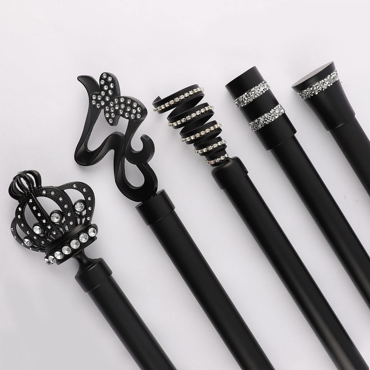 High Quality Luxury Double Curtain Rod Set Modern Metal Finials Rhinestone Decor Customizable Length Includes Screws