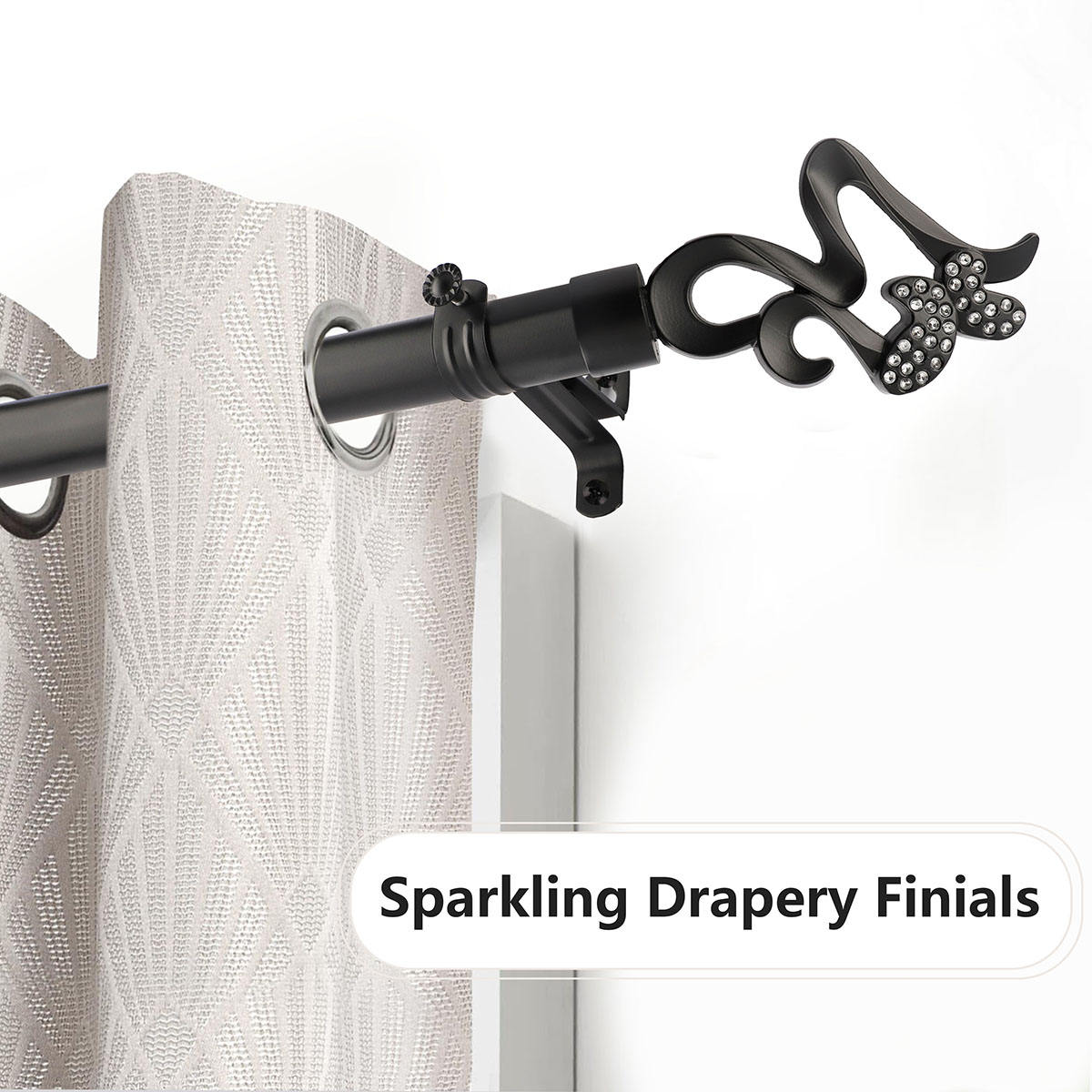 High Quality Luxury Double Curtain Rod Set Modern Metal Finials Rhinestone Decor Customizable Length Includes Screws