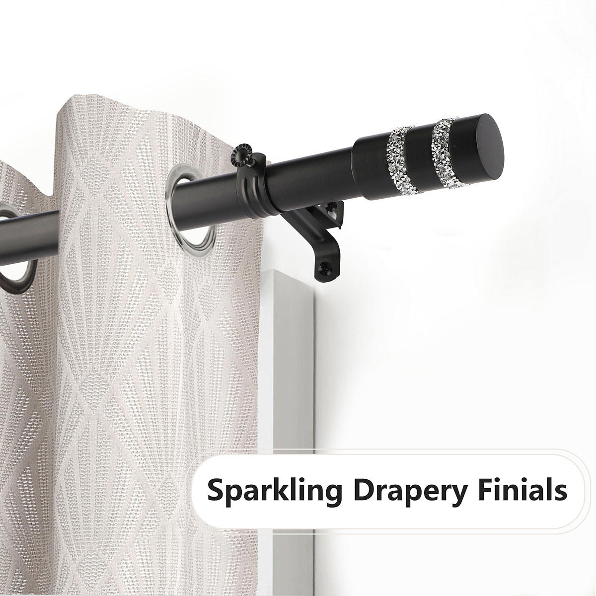 High Quality Luxury Double Curtain Rod Set Modern Metal Finials Rhinestone Decor Customizable Length Includes Screws