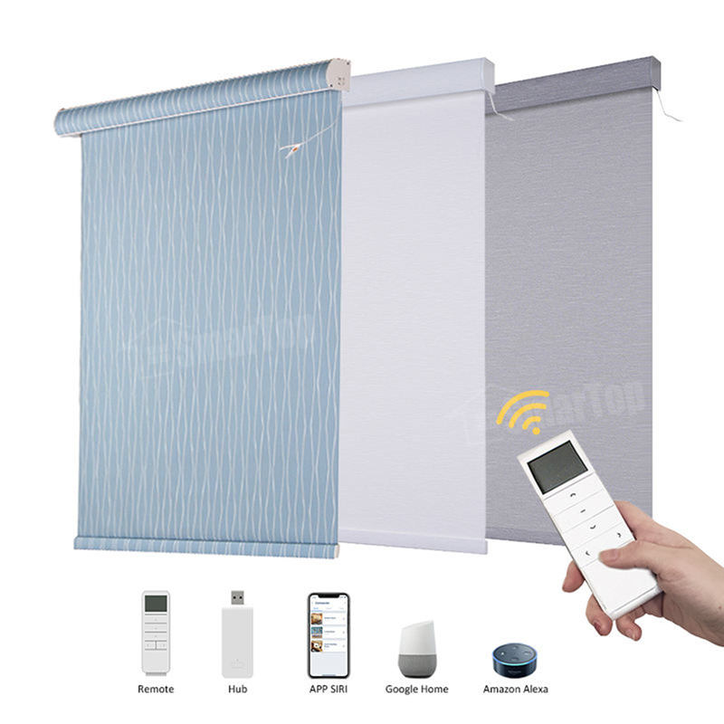 Cordless Classic Polyester Blackout Smart Motorized Roller Blinds with WiFi App Remote Control Electric Window Shade Wholesale