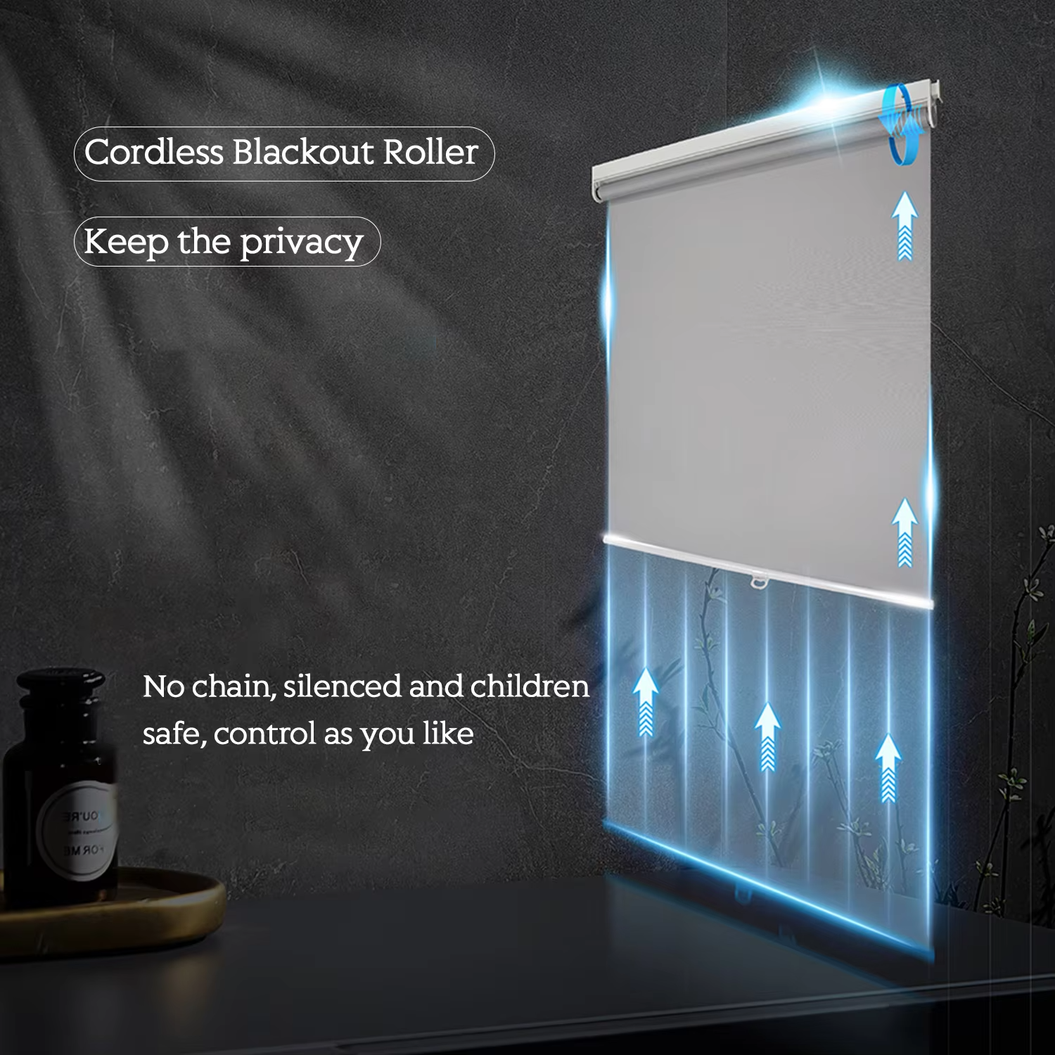 Cordless Classic Polyester Blackout Smart Motorized Roller Blinds with WiFi App Remote Control Electric Window Shade Wholesale